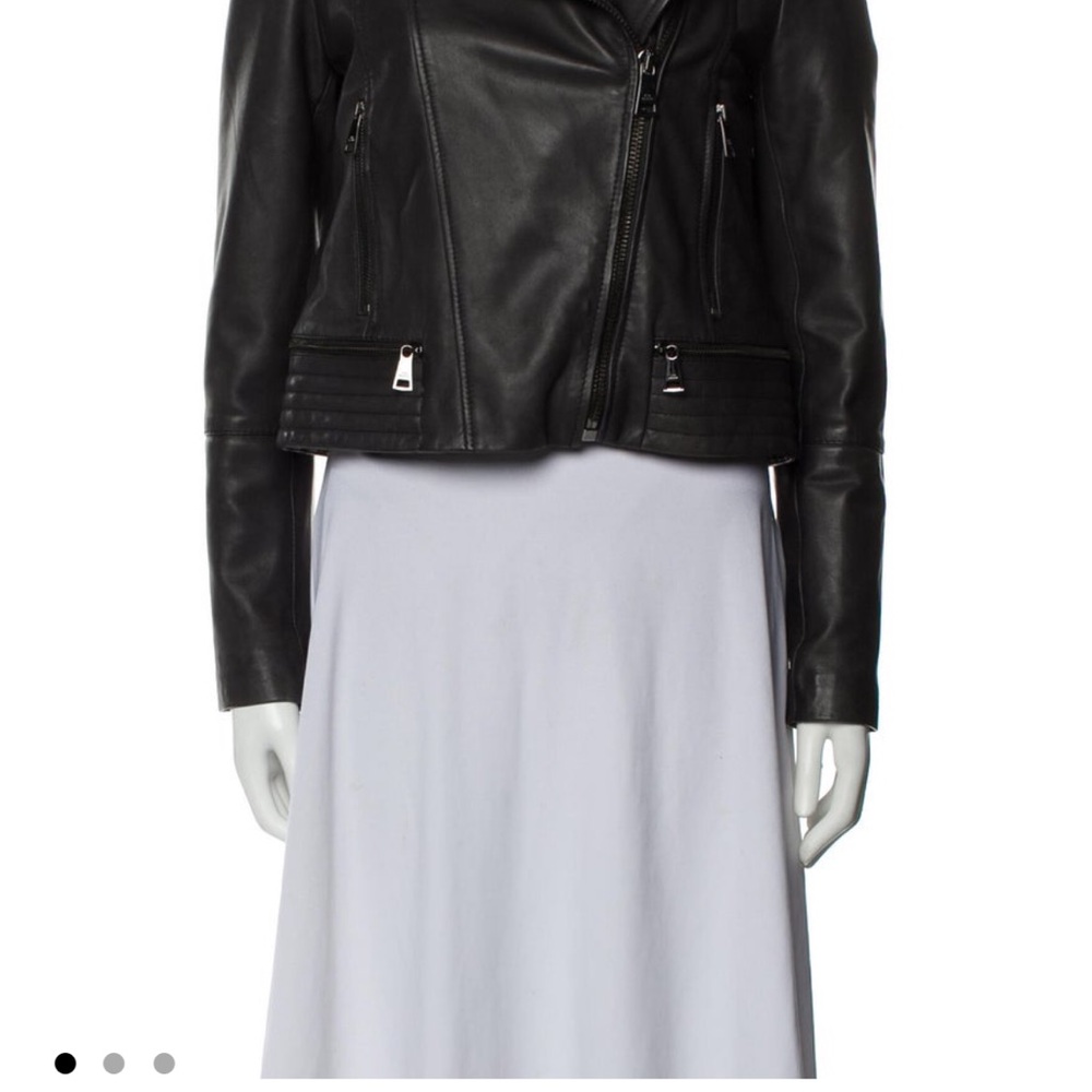 Black Cropped Leather Jacket With Structured Shou… - image 4